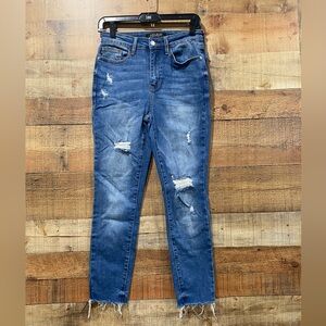 Judy Blue Acid Washed Skinny Fit Distressed Embroidered Jeans Size 3